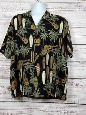 Diamond Head Black Hawaiian Print Short Sleeve Vintage Shirt